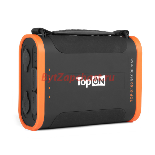 Внешний аккумулятор TopON TOP-X100 96000mAh Type-C PD 60W, USB1 QC3.0, USB2 12W, 2 авторозетки 180W, фонарь, защита от брызг, LiFePO4. Черный артикул:TOP-X100 - Фото1